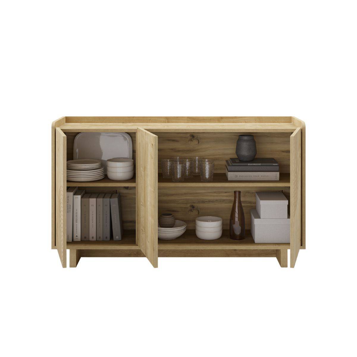 Buffet 3 portes 140cm en mélaminé imitation bois décor relief fraisé - RIAD - Image 5