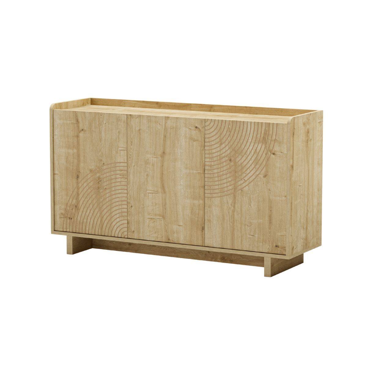 Buffet 3 portes 140cm en mélaminé imitation bois décor relief fraisé - RIAD - Image 7