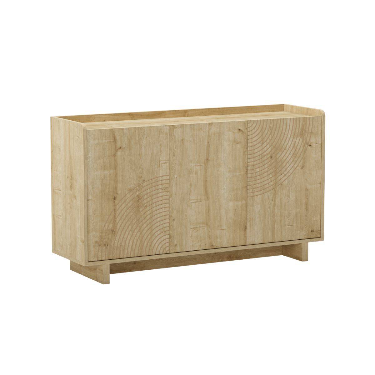 Buffet 3 portes 140cm en mélaminé imitation bois décor relief fraisé - RIAD - Image 1