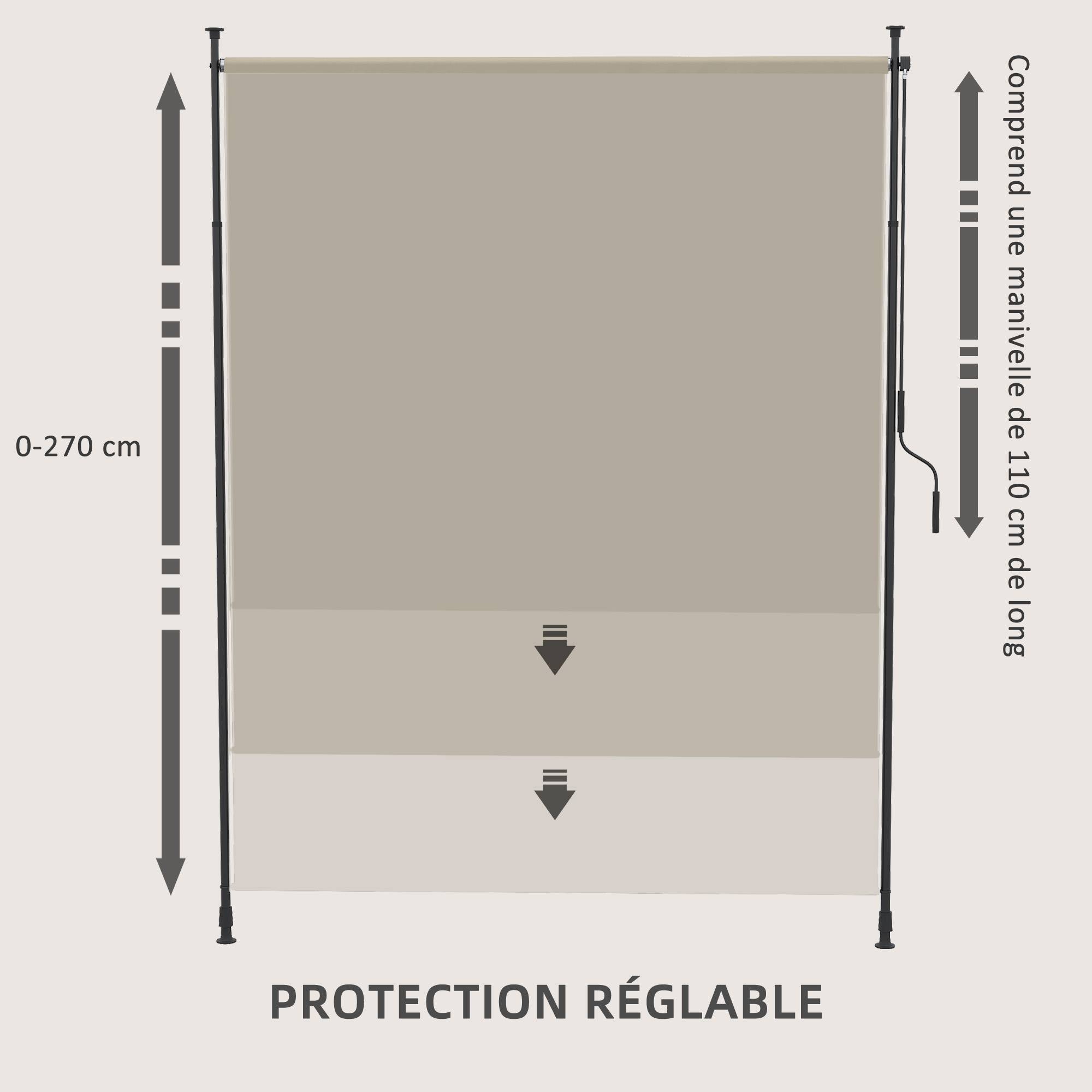 Store banne sur pied rétractable polyester balcon sans perçage 200x305cm sable - ComfortXL Outdoor Living - Image 7