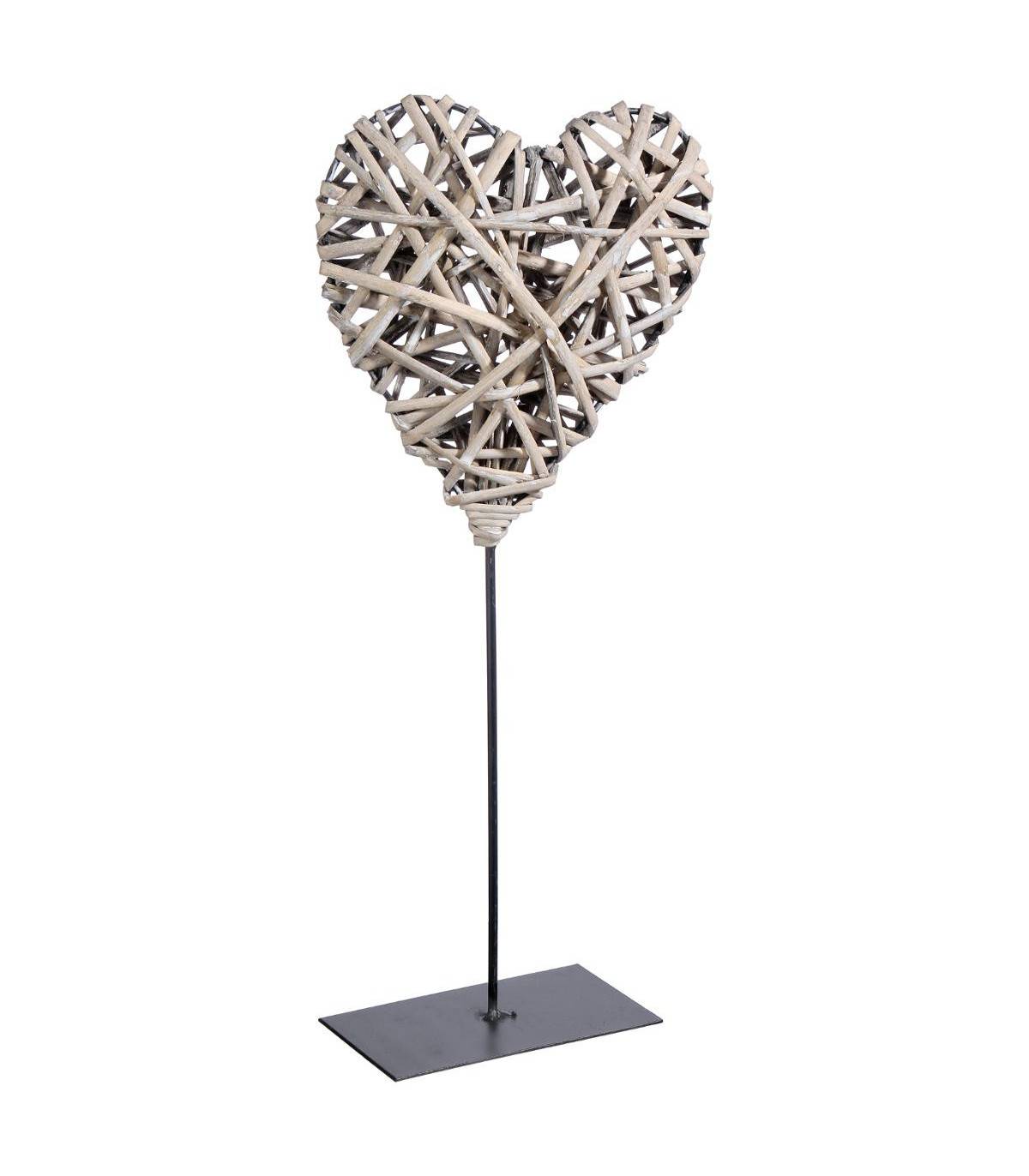 Objet déco Coeur en Osier pied en métal H 37 cm - Image 1