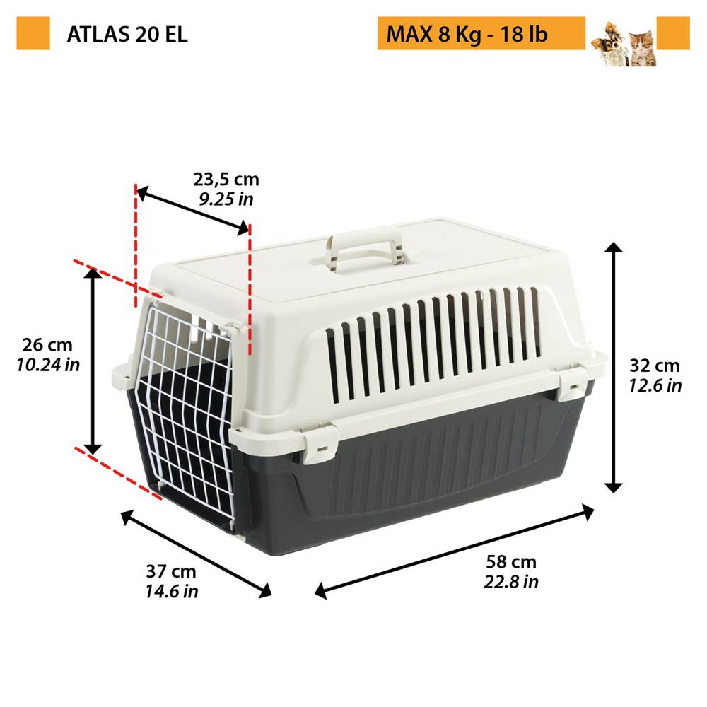 Ferplast - Ferplast Caisse de Transport Chat, Cage de Transport pour Chiens Petits et Chats jusqu'à 8 Kg, Porte en Fer Plastifié, Fentes d'aération, 37 x 58 x h - Image 2