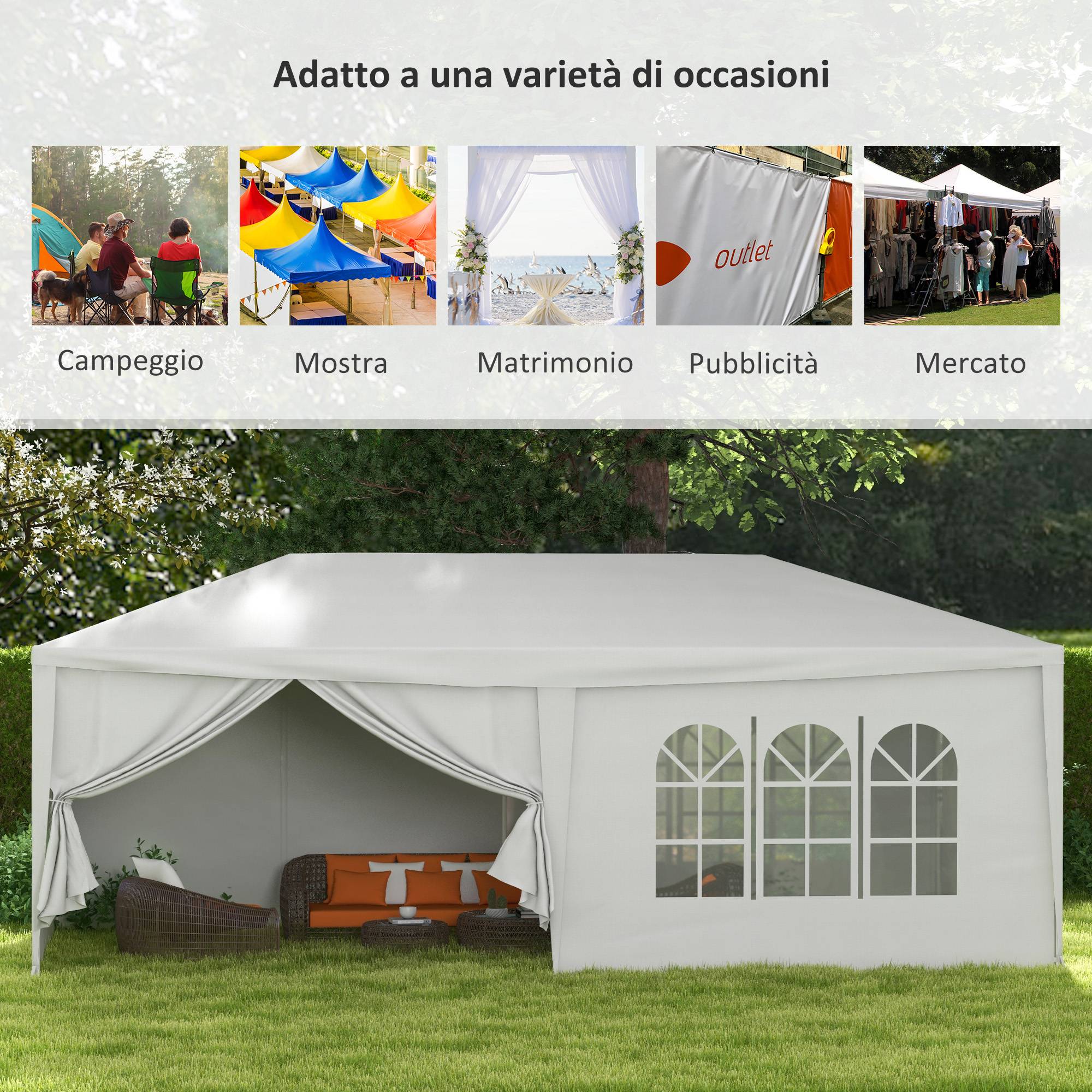 Tente de Réception Métal Fêtes Extérieures Parois Amovibles 6x3m Blanc - ComfortXL Outdoor Living - Image 9
