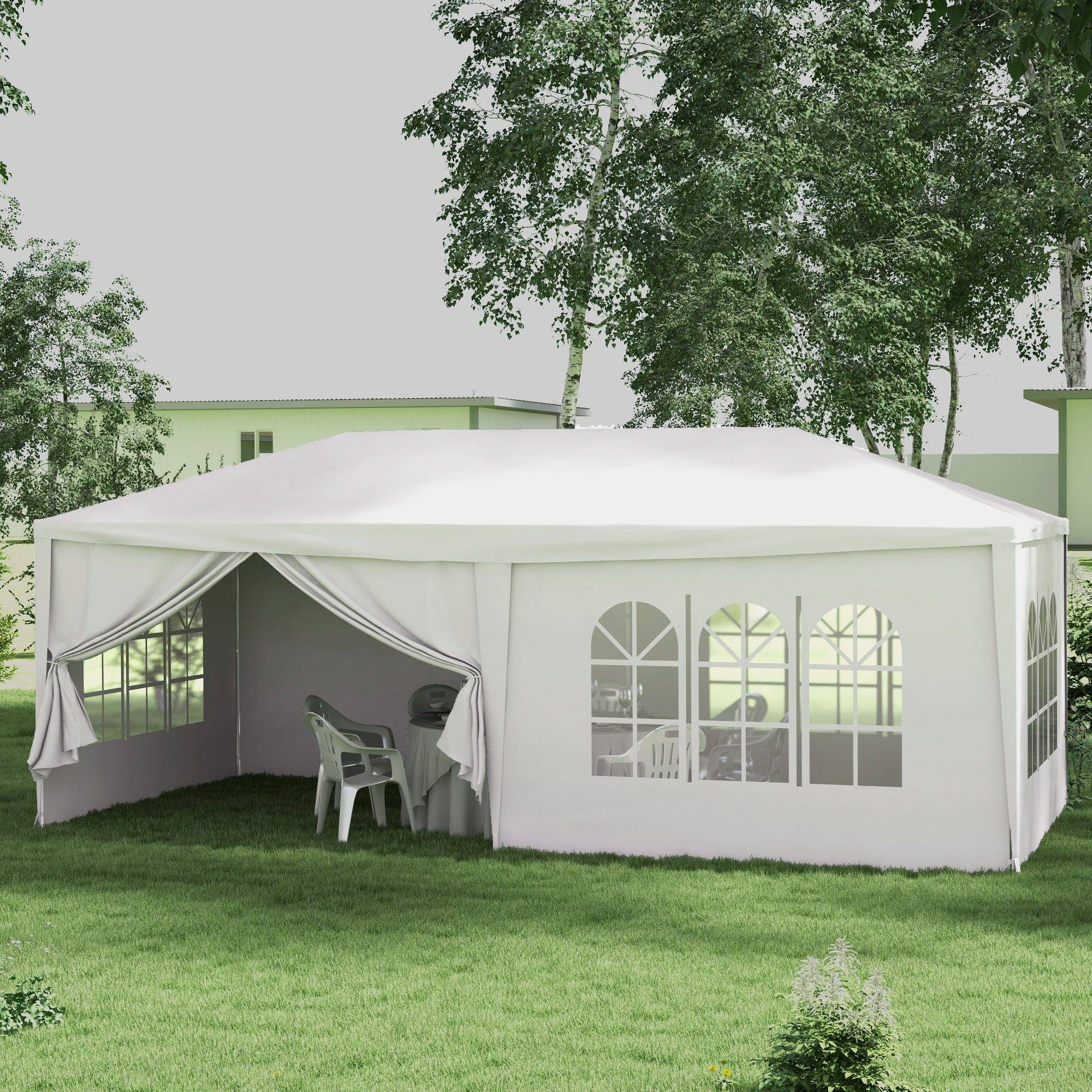 Tente de Réception Métal Fêtes Extérieures Parois Amovibles 6x3m Blanc - ComfortXL Outdoor Living - Image 4
