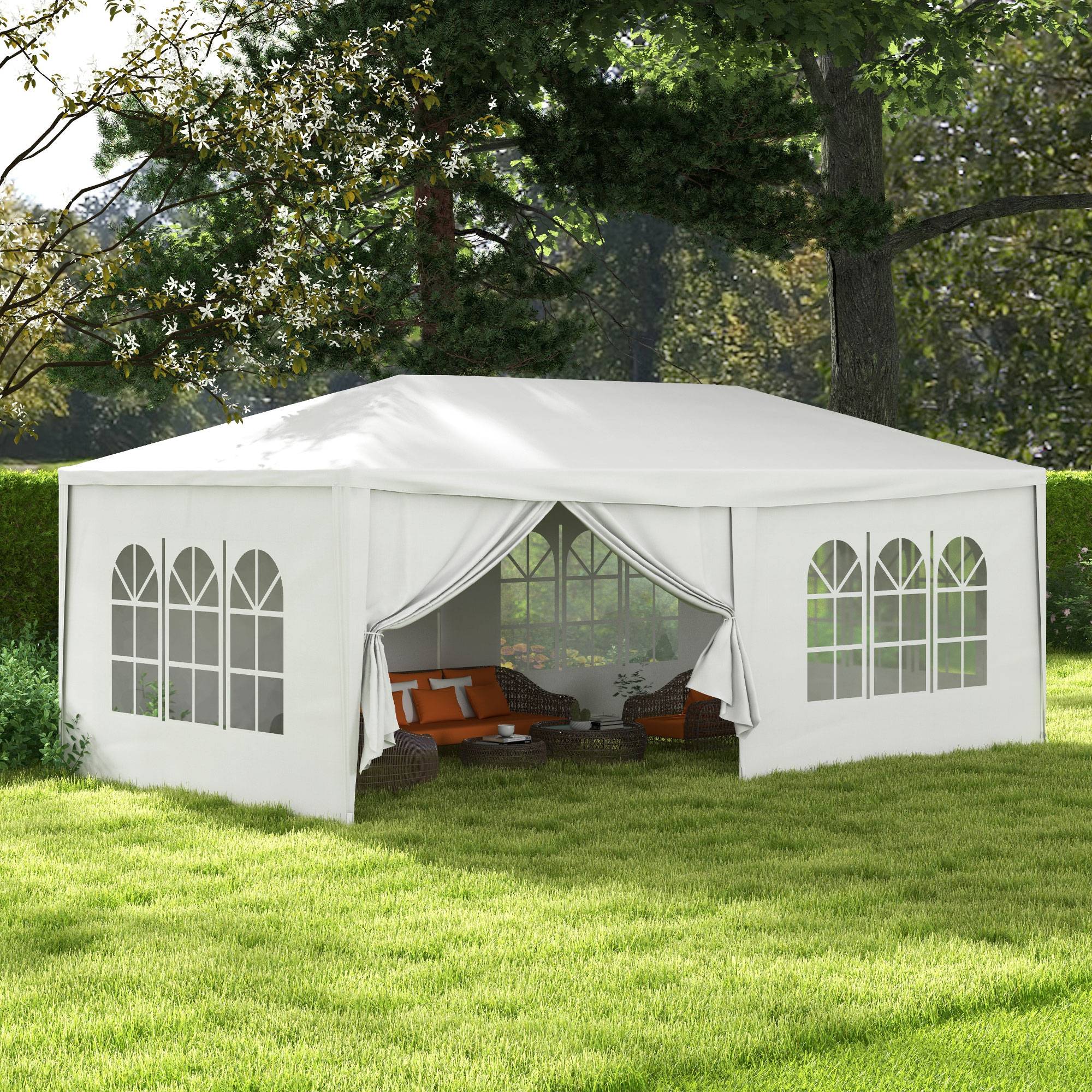 Tente de Réception Métal Fêtes Extérieures Parois Amovibles 6x3m Blanc - ComfortXL Outdoor Living - Image 3