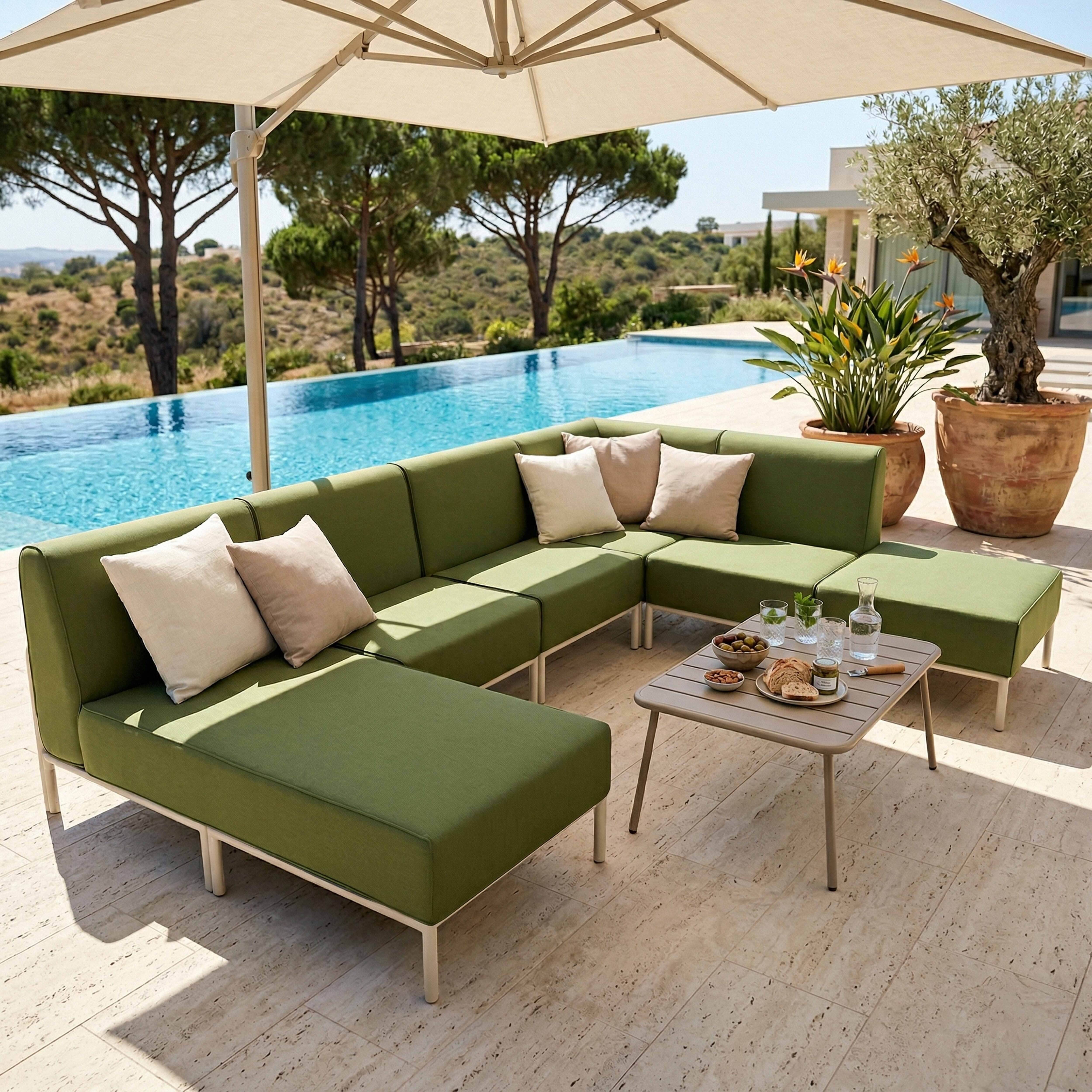 Oviala - Salon de jardin bas modulable uni 6 places vert kaki Patio - Oviala - Image 2