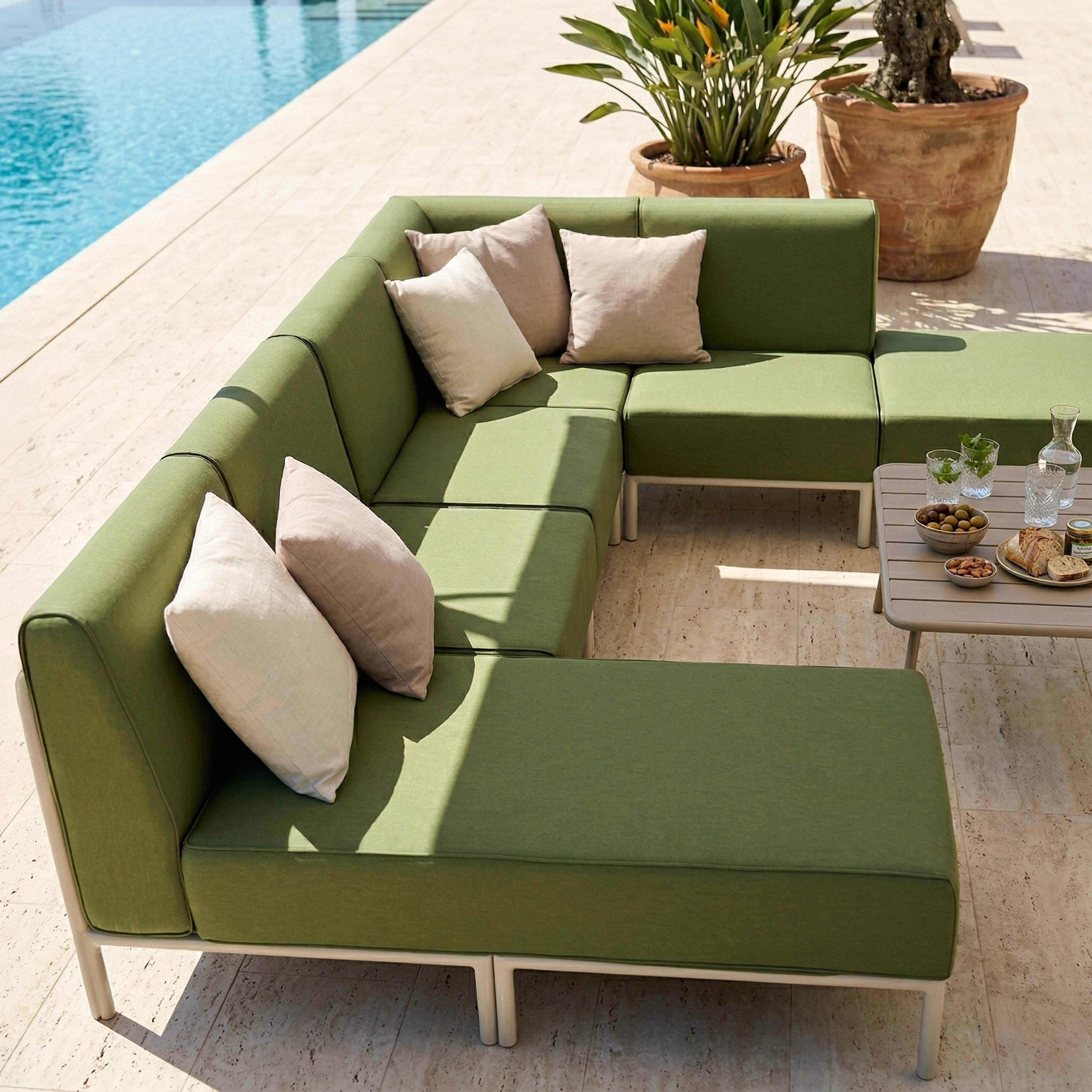 Oviala - Salon de jardin bas modulable uni 6 places vert kaki Patio - Oviala - Image 3