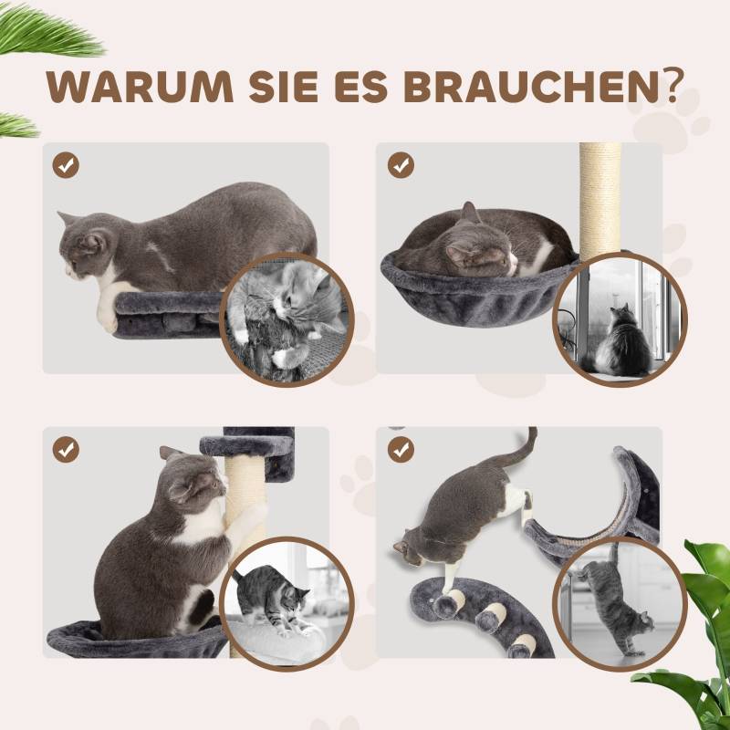PANGIVO - Arbre à chat mural 4 pièces avec hamac et pont 30 x 30 x 96 cm polyester gris foncé - PANGIVO - Image 6