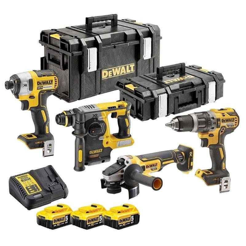 Pack 4 machines DEWALT DCK422P3 : perceuse (DCD796), visseuse à choc (DCF887), perforateur (DCH273) et meuleuse Ø125mm (DCG405) avec 2 coffrets Toughs