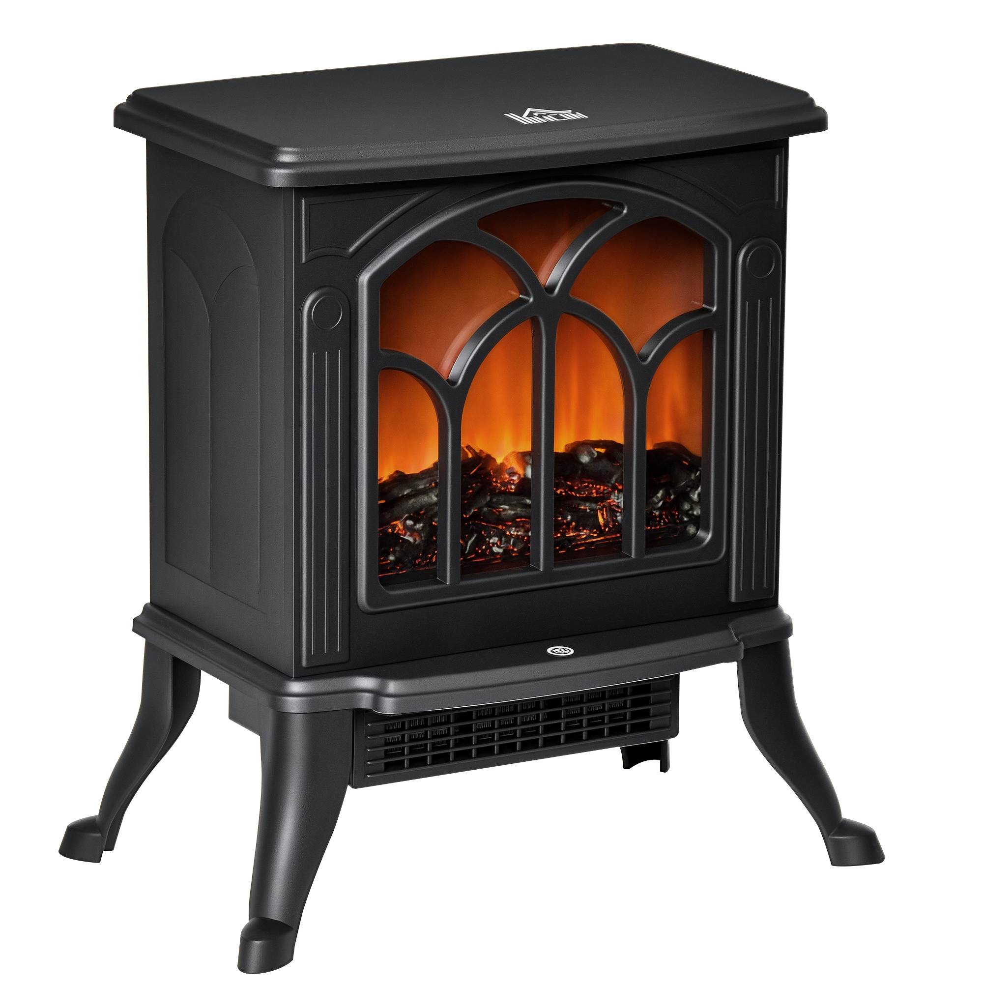 Cheminée électrique sur pied 750/1500W 2 niveaux puissance effet flamme couverture 15-20 m² noir - Image 1