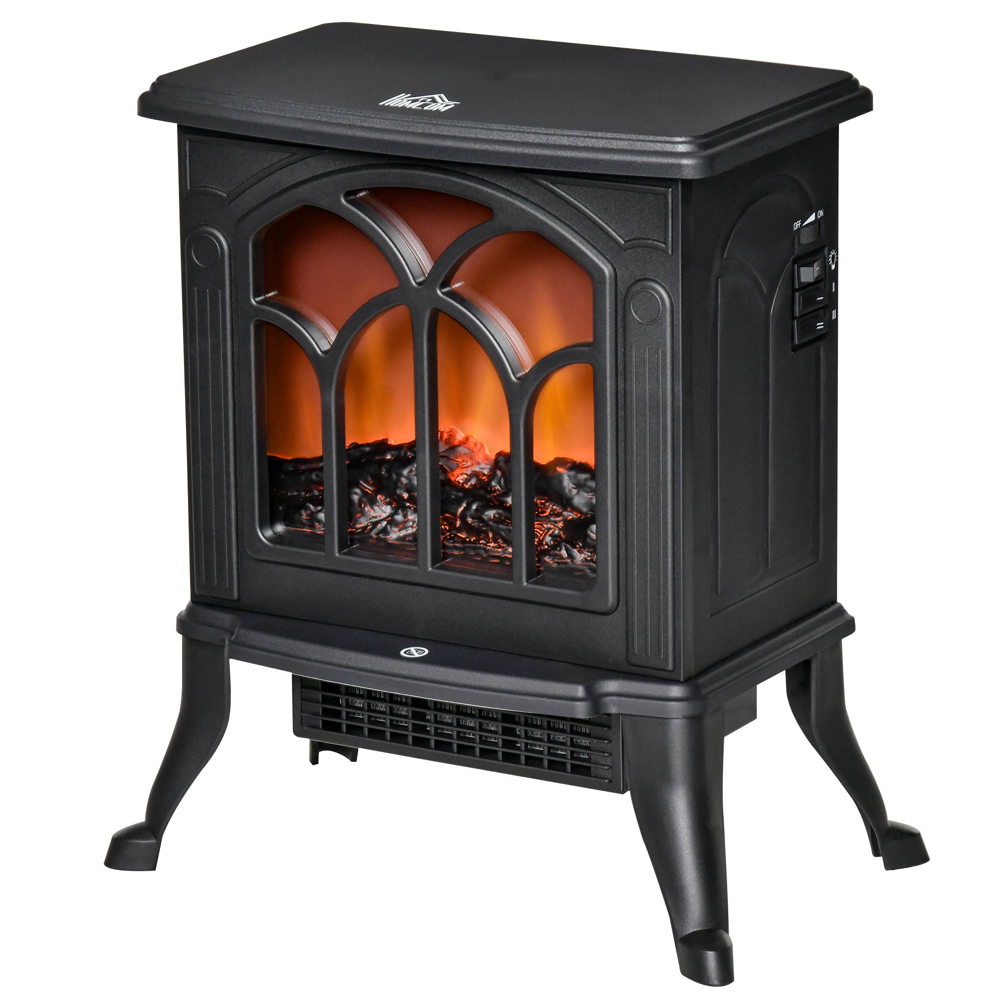 Cheminée électrique sur pied 750/1500W 2 niveaux puissance effet flamme couverture 15-20 m² noir - Image 2