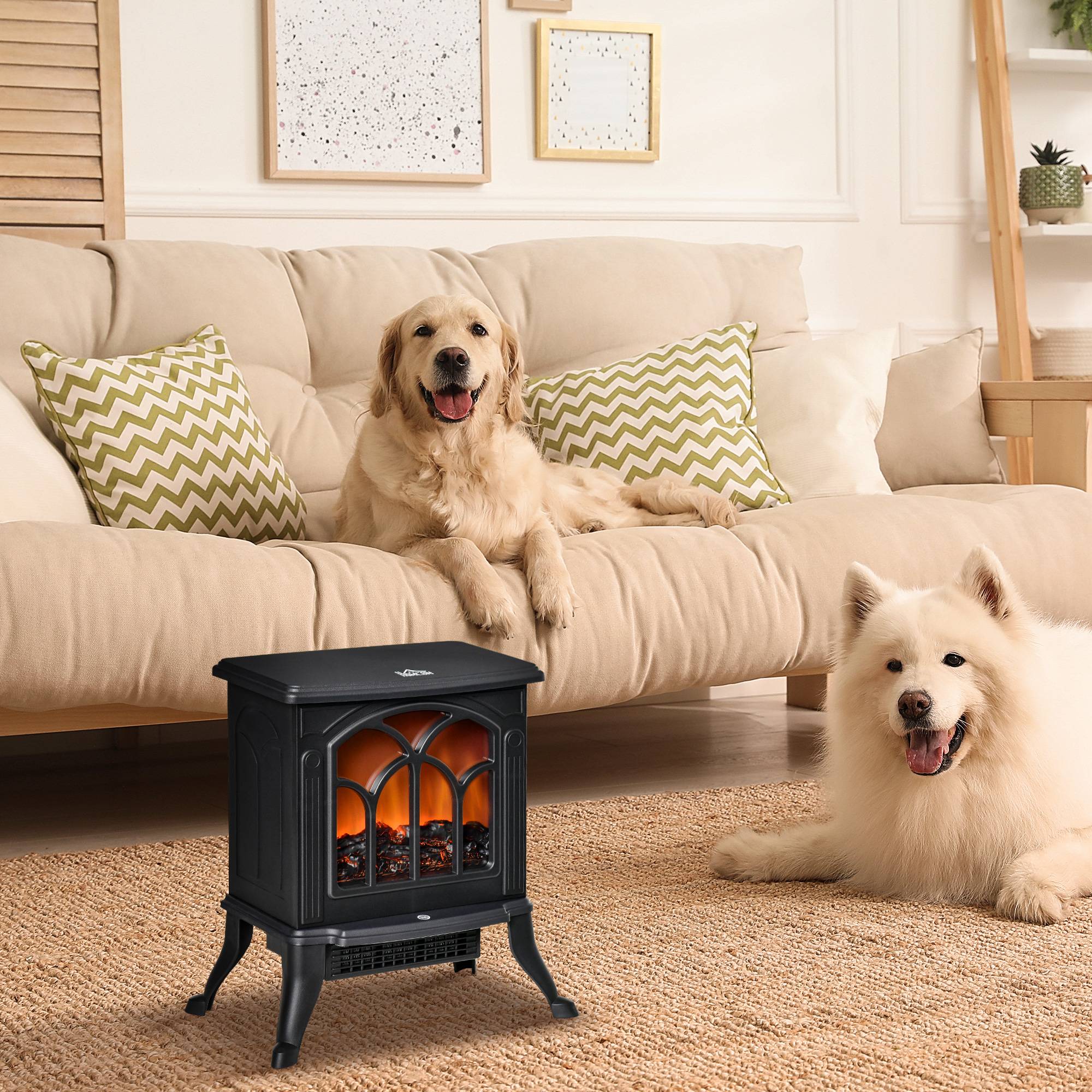 Cheminée électrique sur pied 750/1500W 2 niveaux puissance effet flamme couverture 15-20 m² noir - Image 3