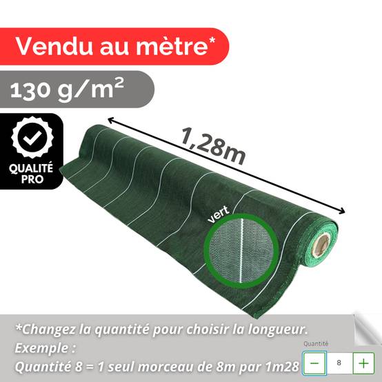 Vente au mètre Largeur 1,28m Toile de paillage tissée 130g par m2 Anti-Mauvaises Herbes Coloris Vert ZENLYS Bache - Image 2