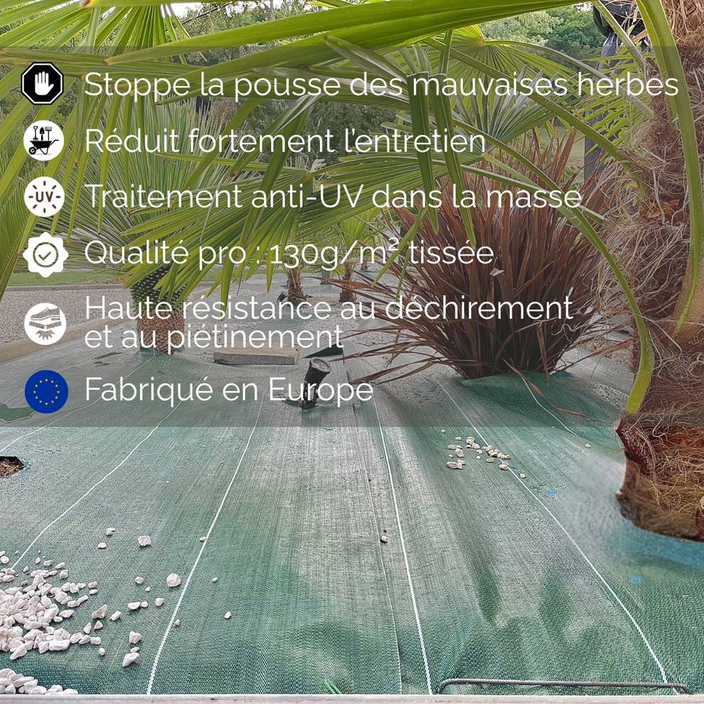 Vente au mètre Largeur 1,28m Toile de paillage tissée 130g par m2 Anti-Mauvaises Herbes Coloris Vert ZENLYS Bache - Image 3