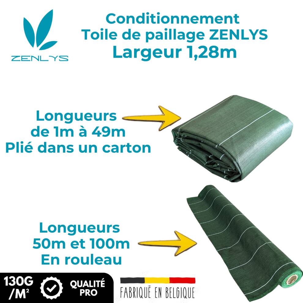 Vente au mètre Largeur 1,28m Toile de paillage tissée 130g par m2 Anti-Mauvaises Herbes Coloris Vert ZENLYS Bache - Image 5