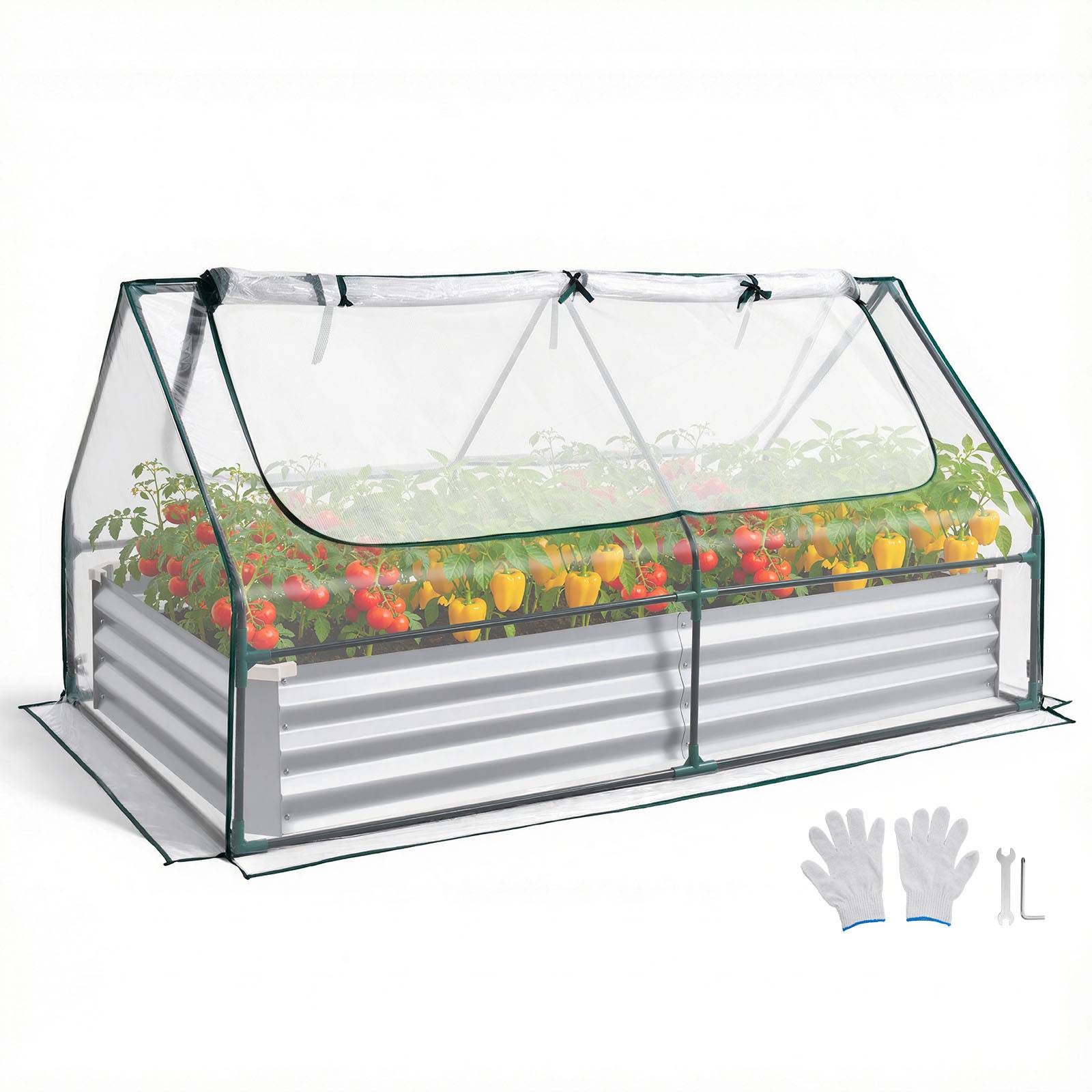 Vevor - VEVOR Carré Potager Surélevé Métal avec Serre Rectangulaire 180x90x30 cm Argenté - Image 1