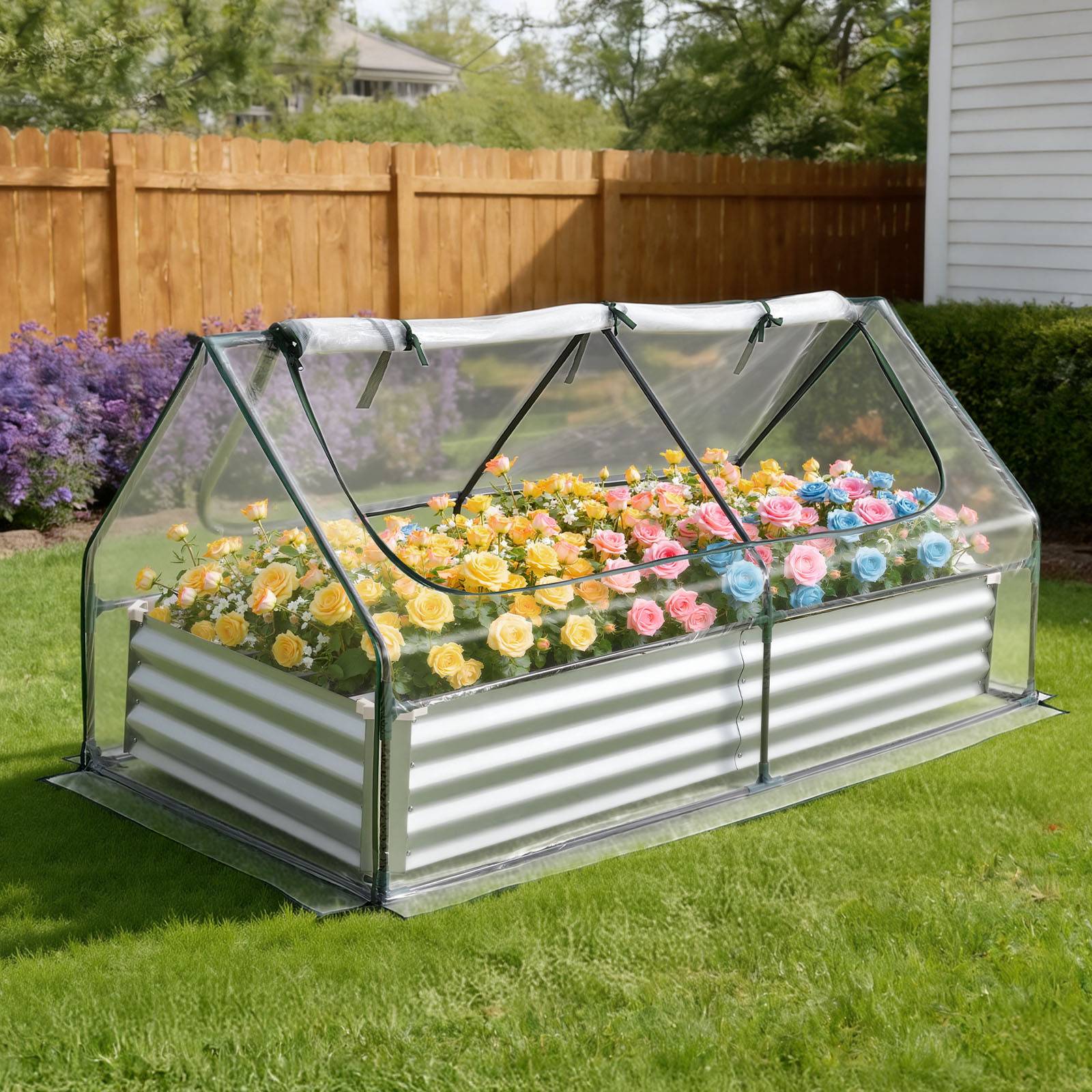 Vevor - VEVOR Carré Potager Surélevé Métal avec Serre Rectangulaire 180x90x30 cm Argenté - Image 8