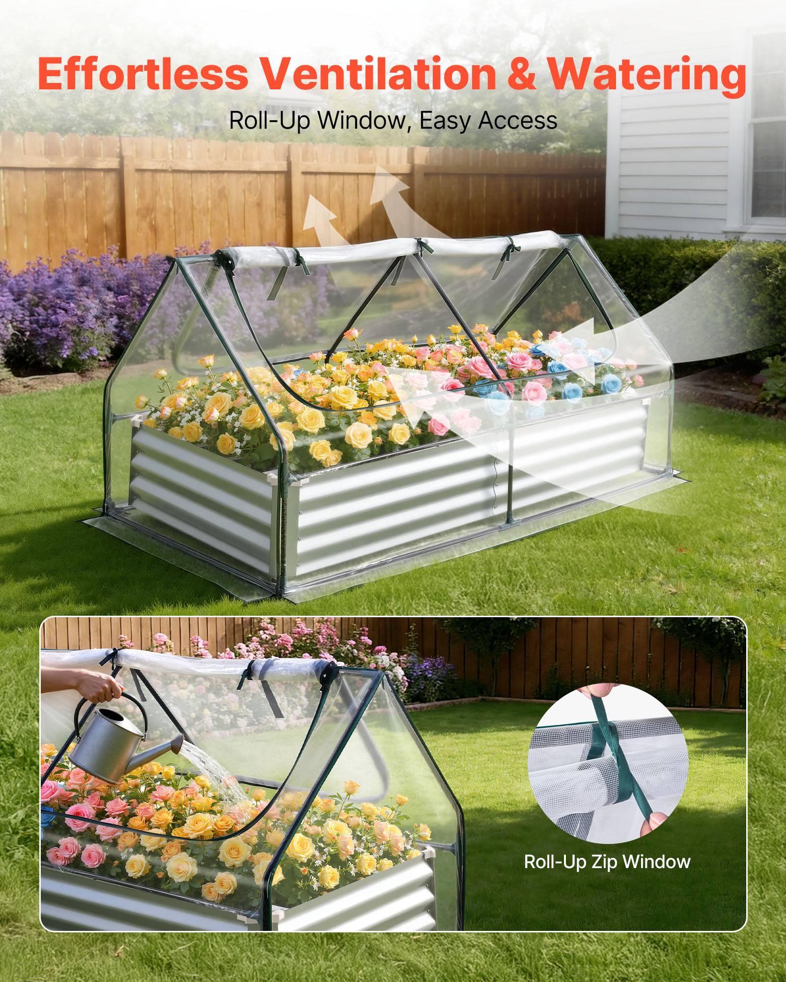Vevor - VEVOR Carré Potager Surélevé Métal avec Serre Rectangulaire 180x90x30 cm Argenté - Image 4