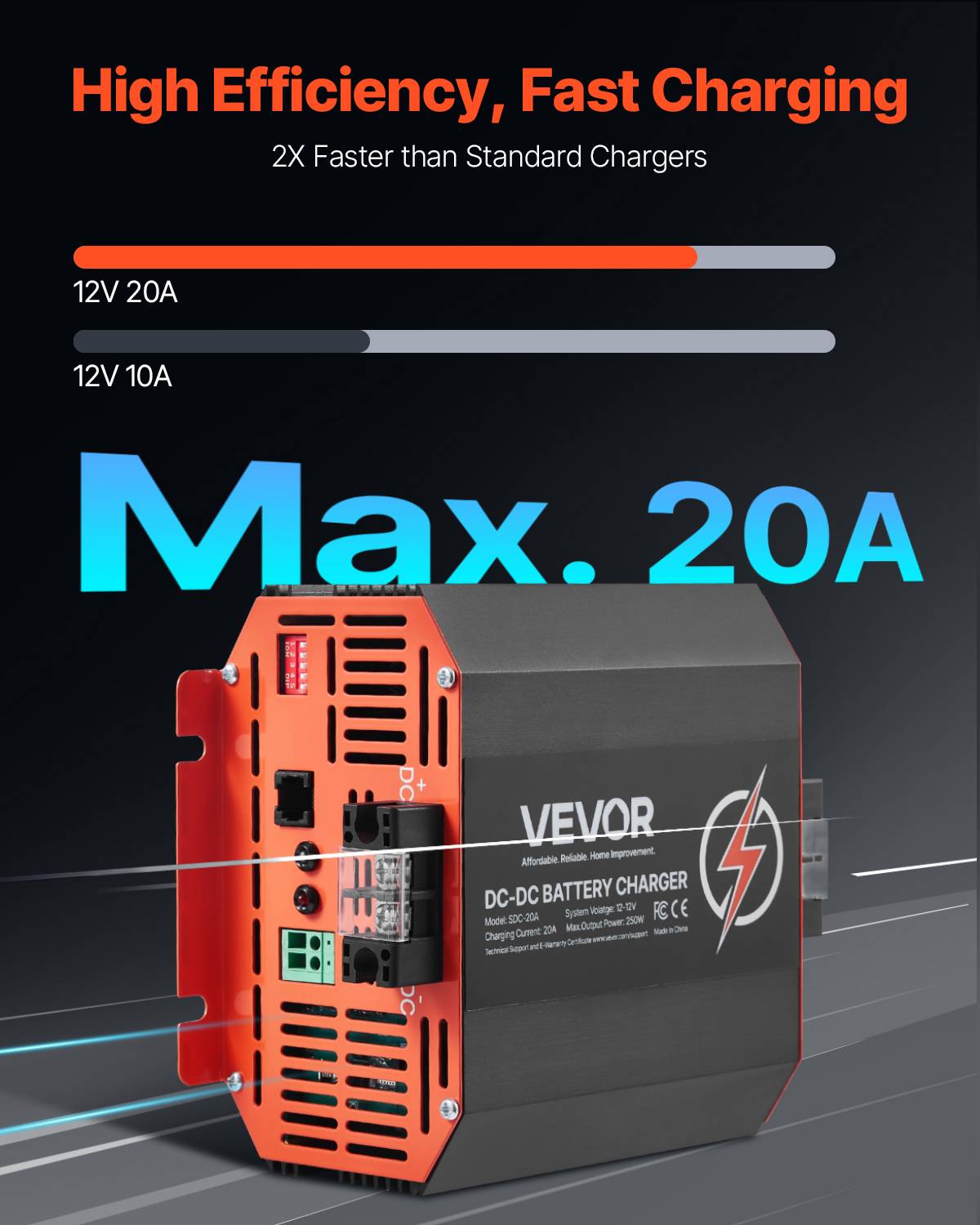 Vevor - VEVOR Chargeur batterie CC-CC 12 V 20 A, 250 W, plomb, lithium, AGM. Voitures. - Image 2