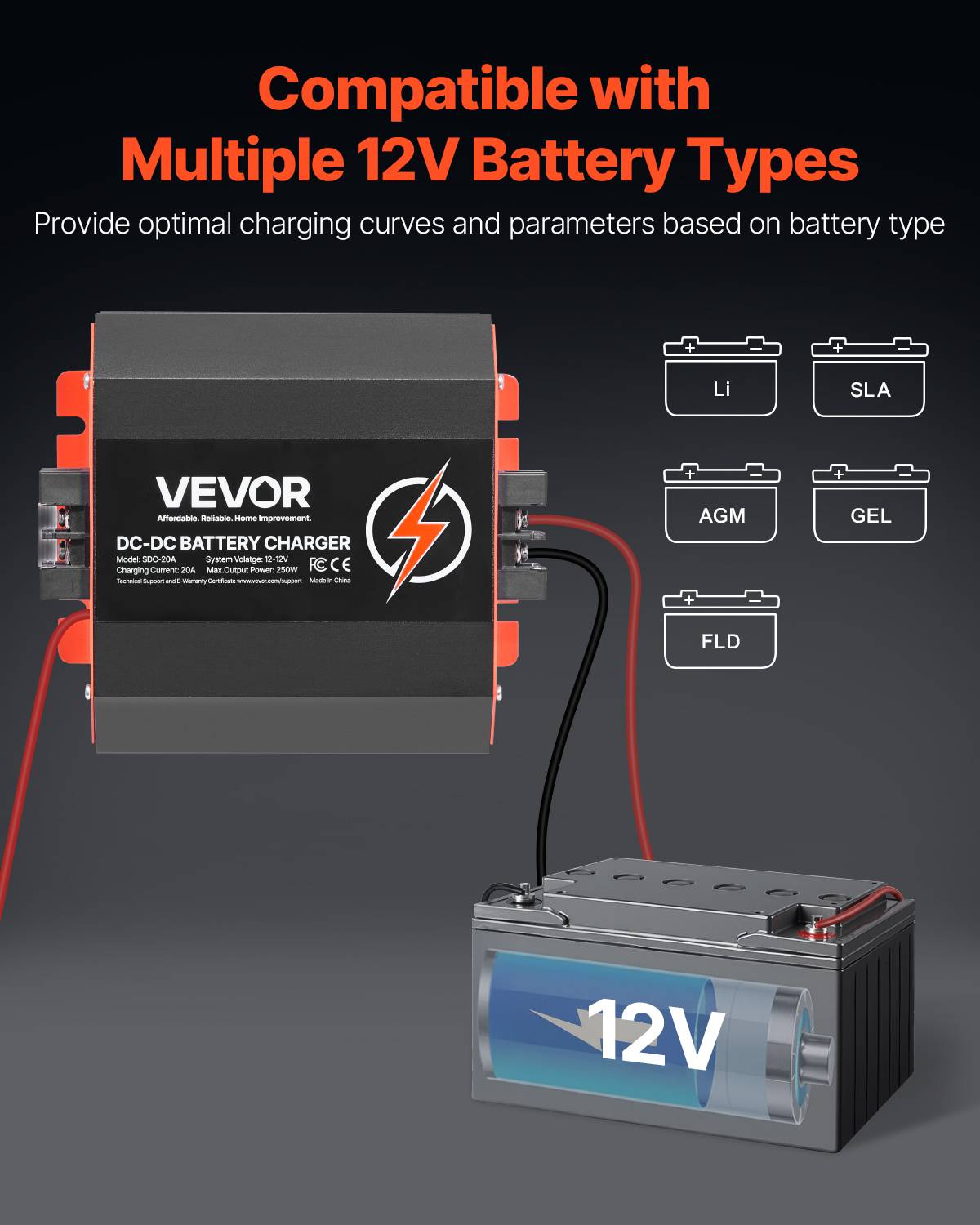 Vevor - VEVOR Chargeur batterie CC-CC 12 V 20 A, 250 W, plomb, lithium, AGM. Voitures. - Image 4