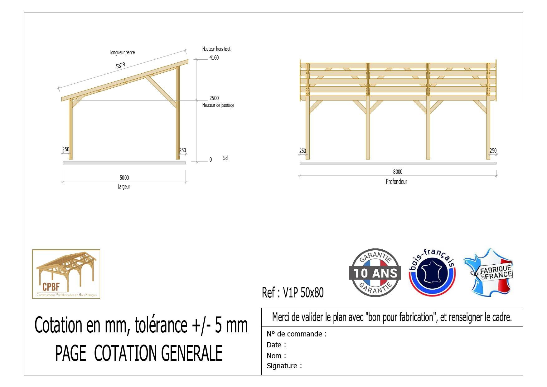 Cpbf Charpentes - Carport une pente 500cmx800cm, bois DOUGLAS Français (Charpente en bois-auvent-abri voiture) 40 m². Garantie 10 ans - Image 2