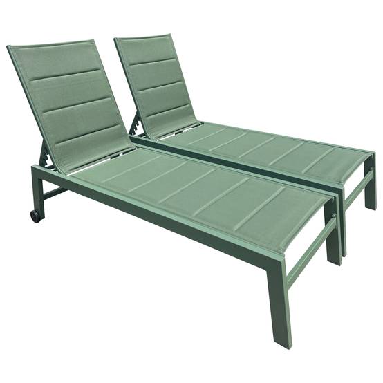 Happy Garden - Lot de 2 bains de soleil BARBADOS en textilène vert sauge - aluminium vert sauge - HAPPY GARDEN - Image 1