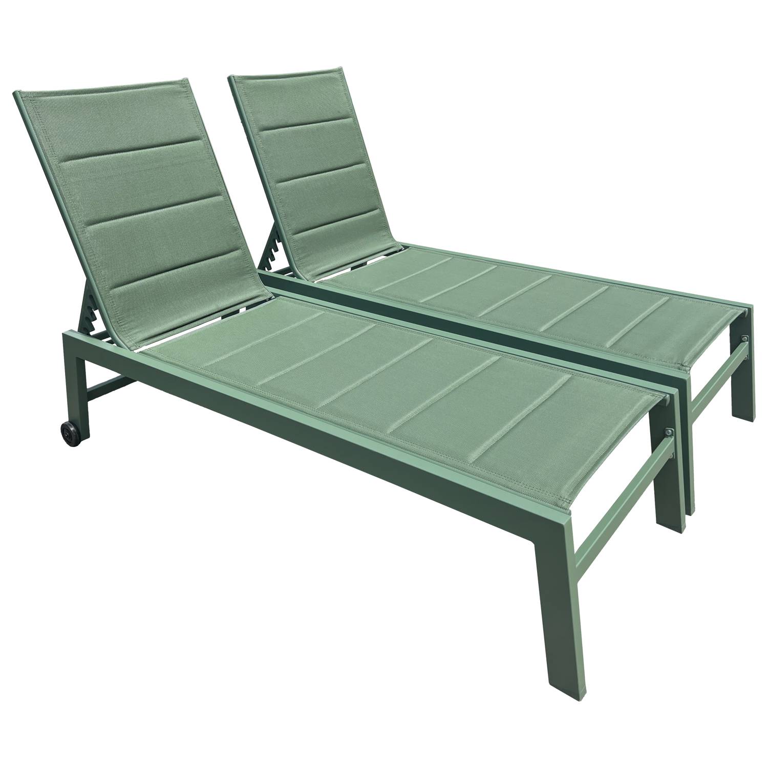 Happy Garden - Lot de 2 bains de soleil BARBADOS en textilène vert sauge - aluminium vert sauge - HAPPY GARDEN - Image 1