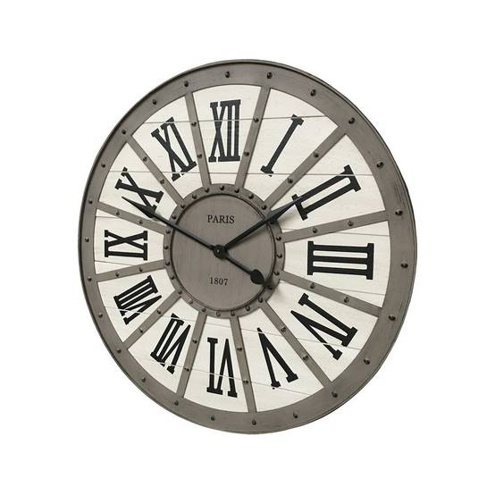 Chemin De Campagne - ~ Grande horloge murale décorative vintage salon métal gris blanc 94cm Chemin de campagne