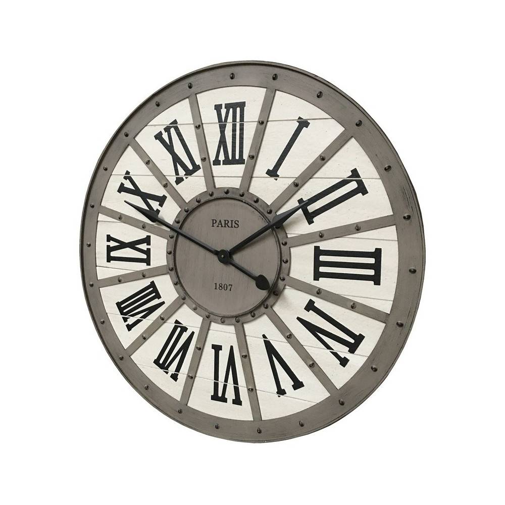 Chemin De Campagne - ~ Grande horloge murale décorative vintage salon métal gris blanc 94cm Chemin de campagne
