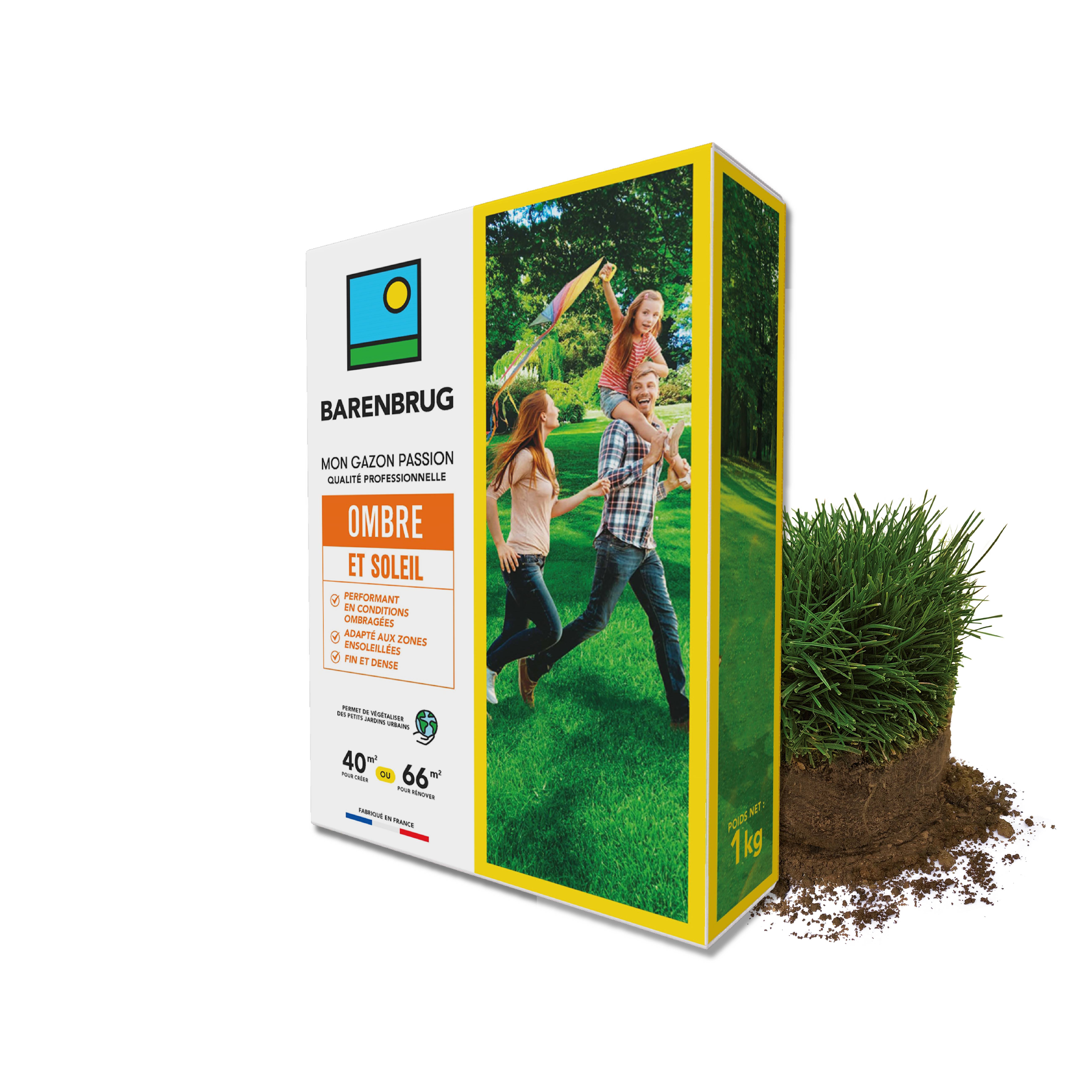 Barenbrug - Gazon Ombre et Soleil - Performant en Conditions Ombragées - Adapté aux Zones Ensoleillées - Fin et Dense - 1KG - BARENBRUG