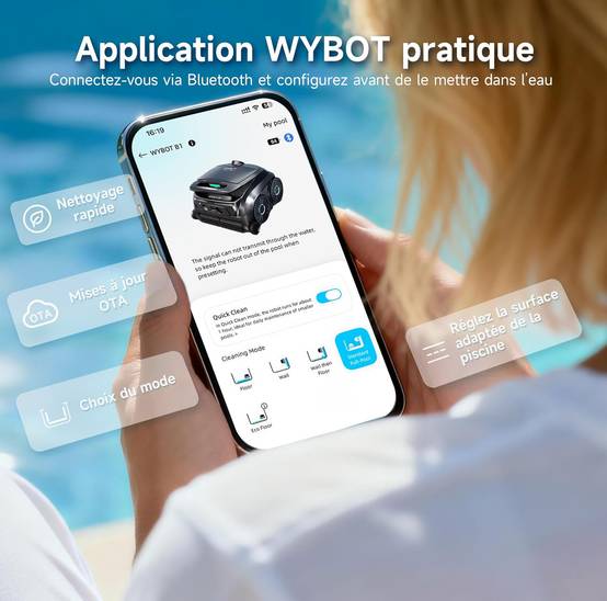 WYBOT B1 robot piscine sans fil - contrôle app - nettoyage fond/parois/coins -2 brosses latérales - Image 3