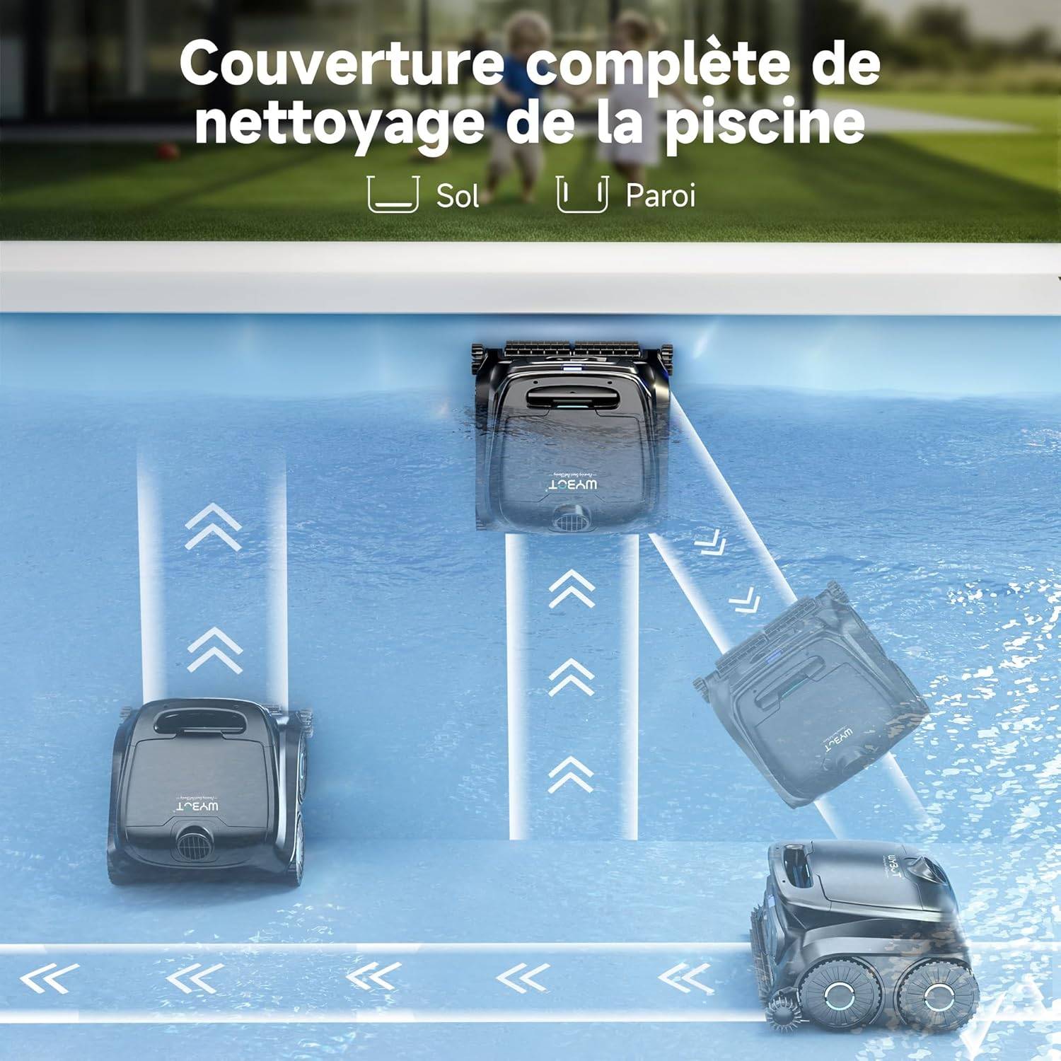 WYBOT B1 robot piscine sans fil - contrôle app - nettoyage fond/parois/coins -2 brosses latérales - Image 6