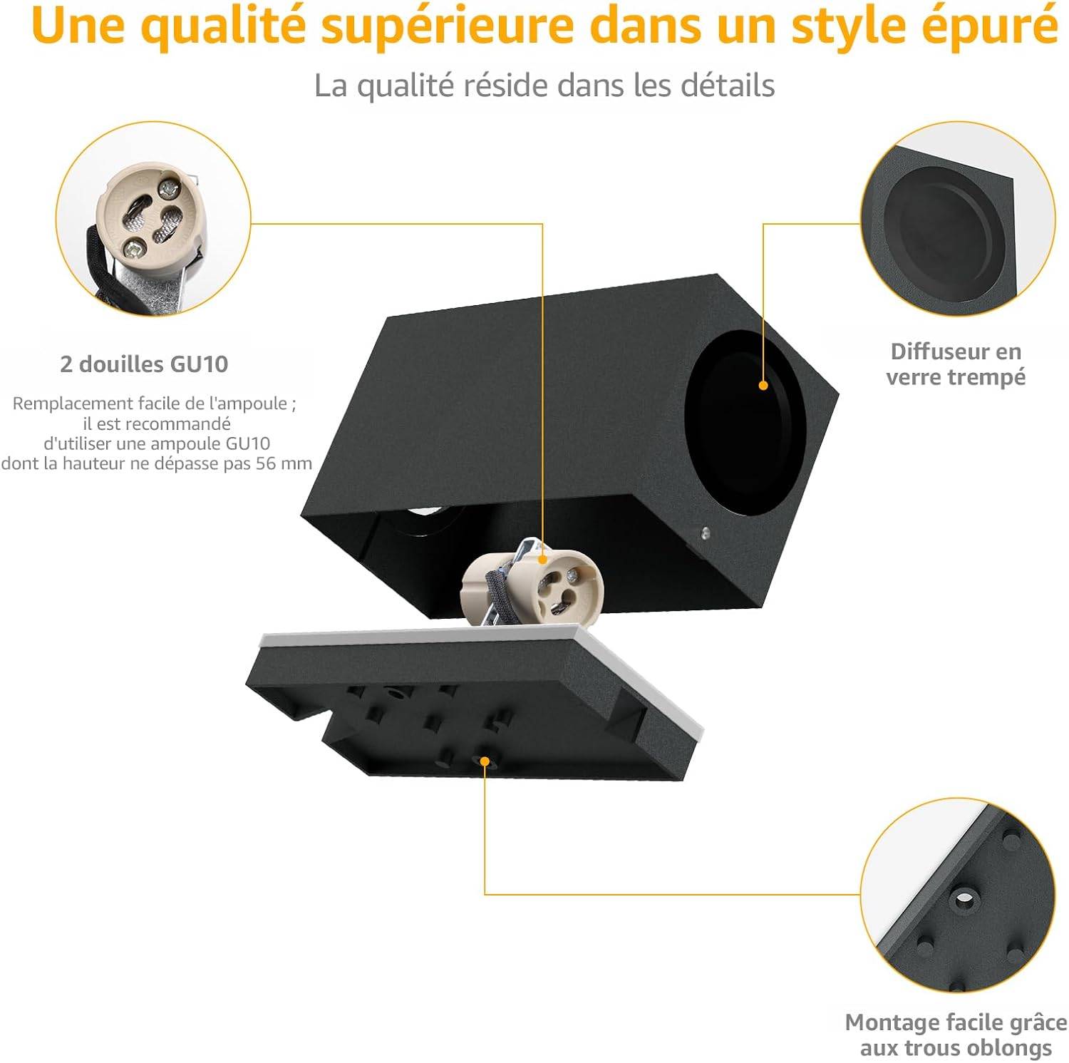 8 in 1 - Lot de 2 Applique Murale Noir Extérieur Intérieur IP65 Up Down Aluminium GU10 pour Entrée Couloir Escaliers Ampoule non Incluse - Image 3