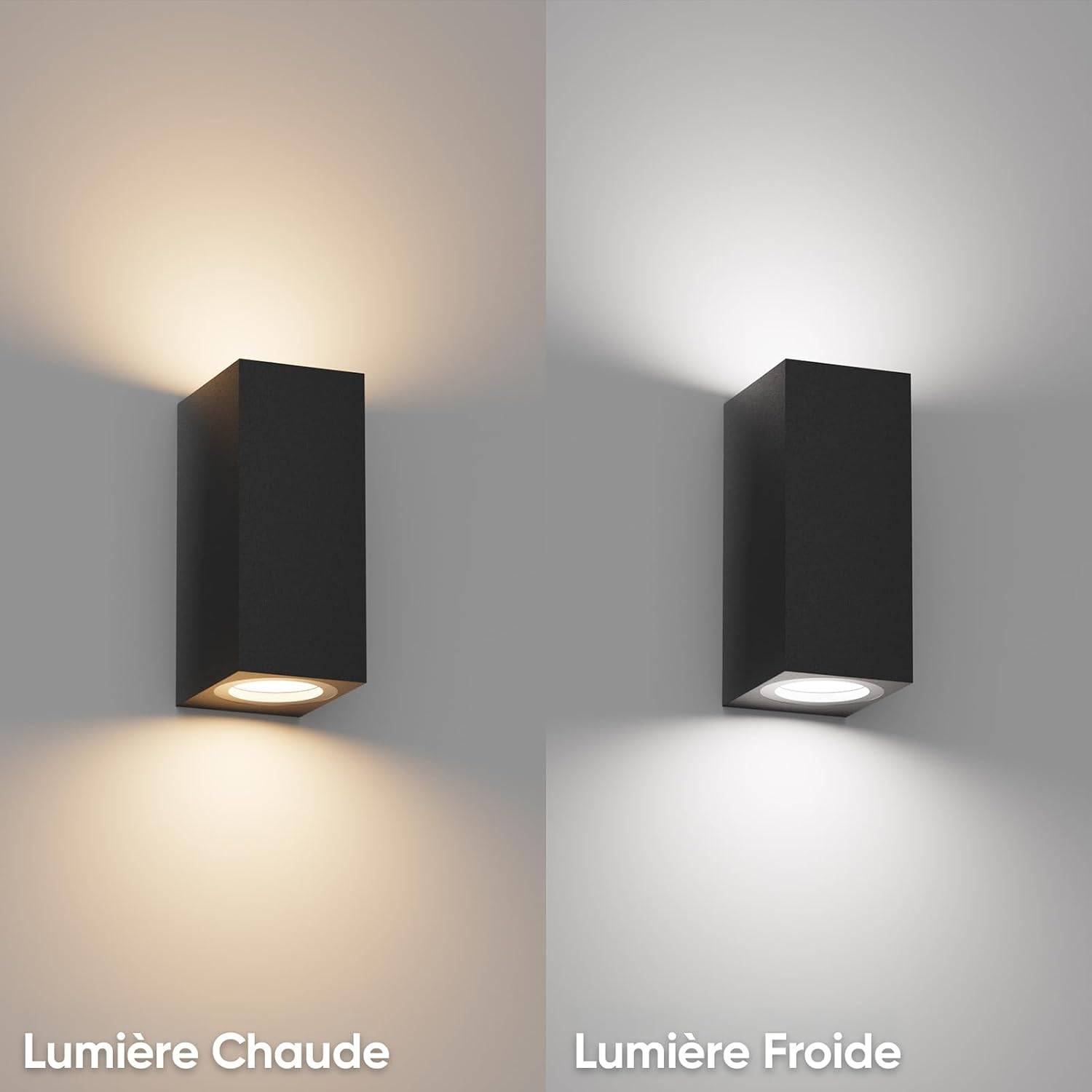 8 in 1 - Lot de 2 Applique Murale Noir Extérieur Intérieur IP65 Up Down Aluminium GU10 pour Entrée Couloir Escaliers Ampoule non Incluse - Image 2