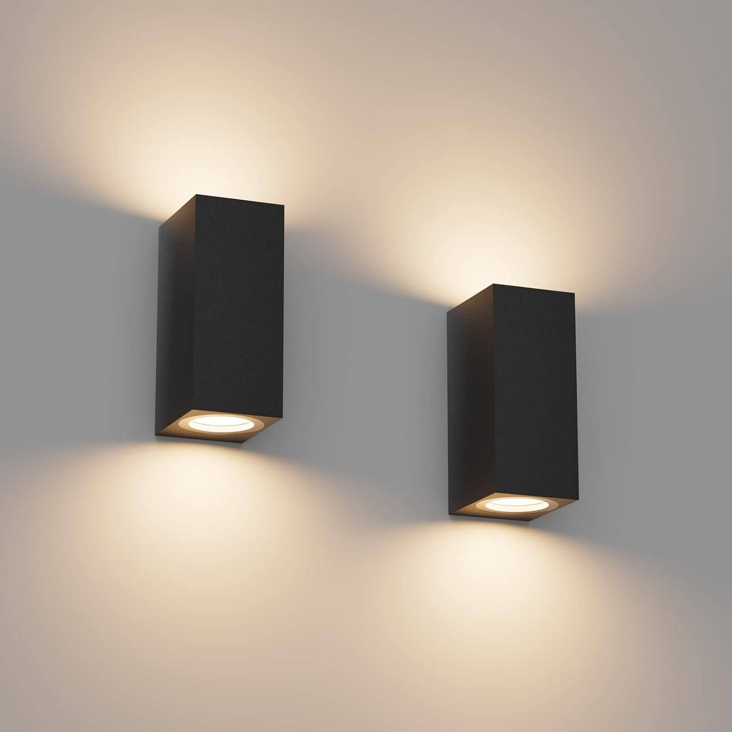 8 in 1 - Lot de 2 Applique Murale Noir Extérieur Intérieur IP65 Up Down Aluminium GU10 pour Entrée Couloir Escaliers Ampoule non Incluse - Image 1