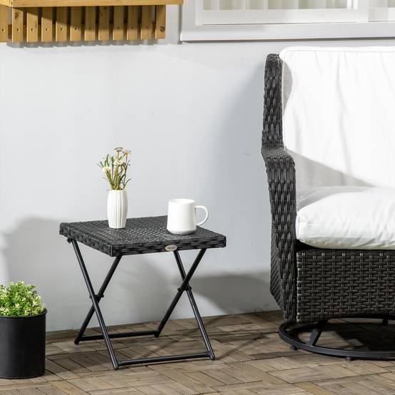 ComfortXL - Table d'appoint pliante balcon acier résine tressée compacte 40cm noir - ComfortXL Outdoor Living - Image 3