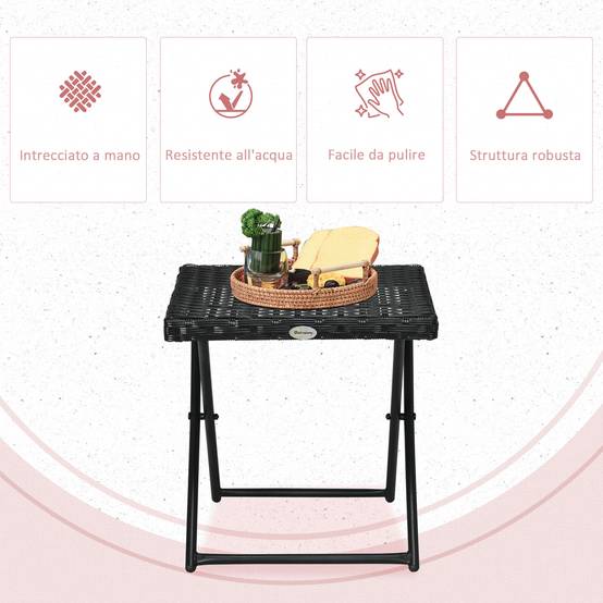 ComfortXL - Table d'appoint pliante balcon acier résine tressée compacte 40cm noir - ComfortXL Outdoor Living - Image 7