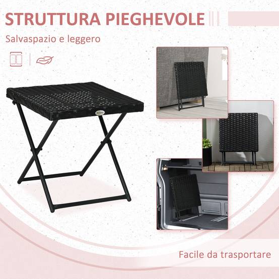 ComfortXL - Table d'appoint pliante balcon acier résine tressée compacte 40cm noir - ComfortXL Outdoor Living - Image 6