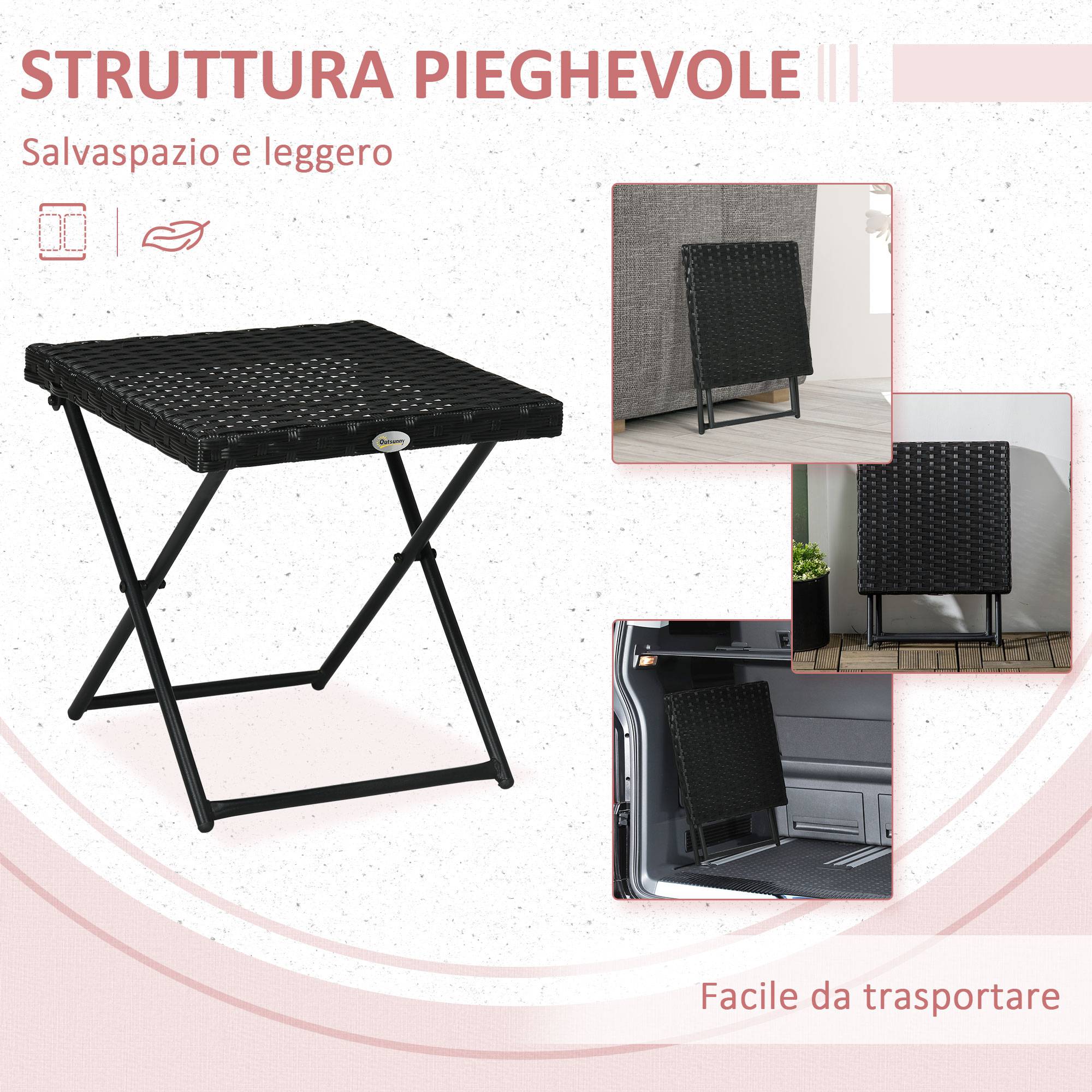 ComfortXL - Table d'appoint pliante balcon acier résine tressée compacte 40cm noir - ComfortXL Outdoor Living - Image 6