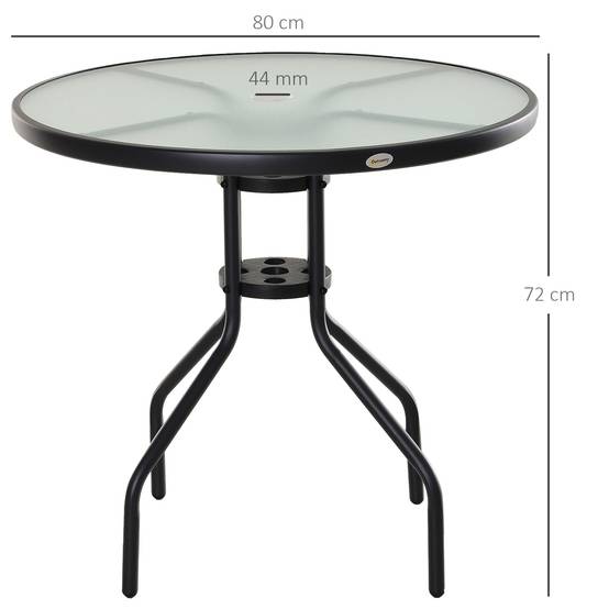 ComfortXL - Table de Jardin Acier Verre Trempé Balcon Trou Parasol Ø80x72cm Noir - ComfortXL Outdoor Living - Image 5
