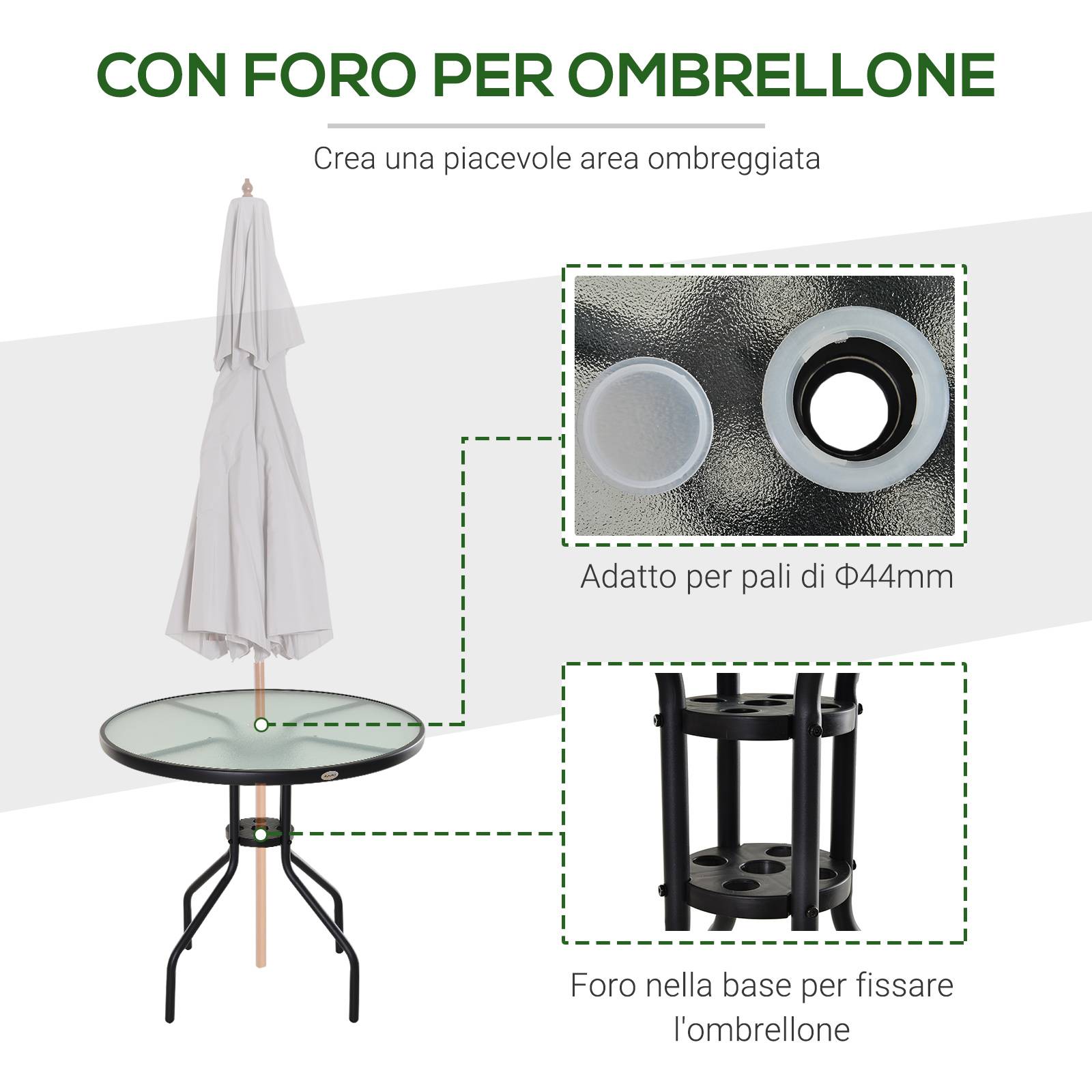 ComfortXL - Table de Jardin Acier Verre Trempé Balcon Trou Parasol Ø80x72cm Noir - ComfortXL Outdoor Living - Image 6