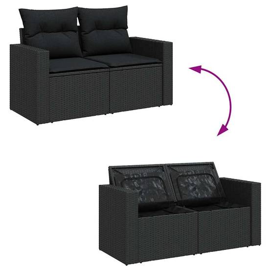 Salon de jardin 6 places avec accoudoirs en résine tressée et bois table relevable Noir – ComfortXL Outdoor Living - Image 6