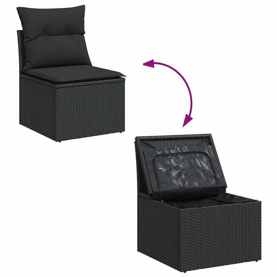 Salon de jardin 6 places avec accoudoirs en résine tressée et bois table relevable Noir – ComfortXL Outdoor Living - Image 7