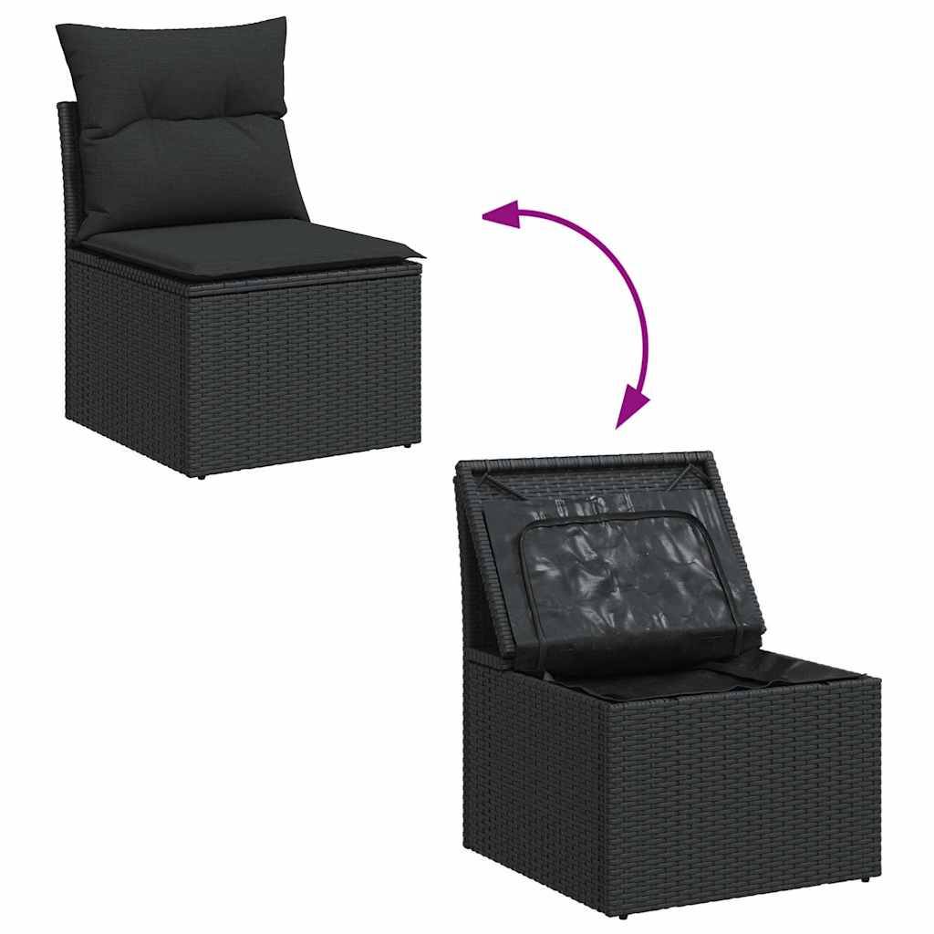 Salon de jardin 6 places avec accoudoirs en résine tressée et bois table relevable Noir – ComfortXL Outdoor Living - Image 7