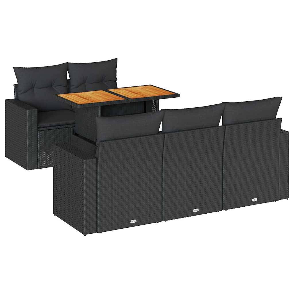 Salon de jardin 6 places avec accoudoirs en résine tressée et bois table relevable Noir – ComfortXL Outdoor Living - Image 2