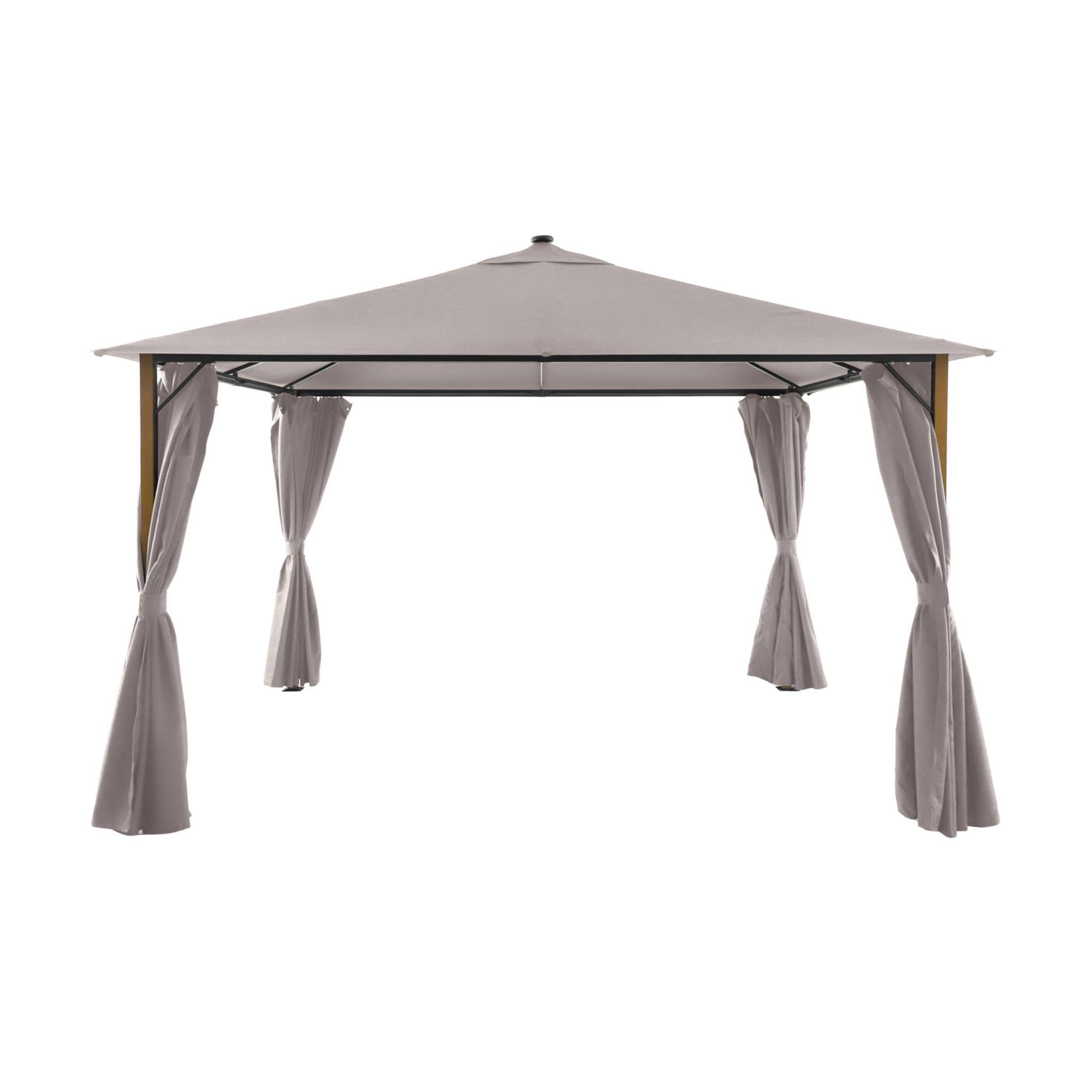 sweeek - Tonnelle 4x3m aluminium effet bois avec rideaux et led beige - Veluna | sweeek - Image 2
