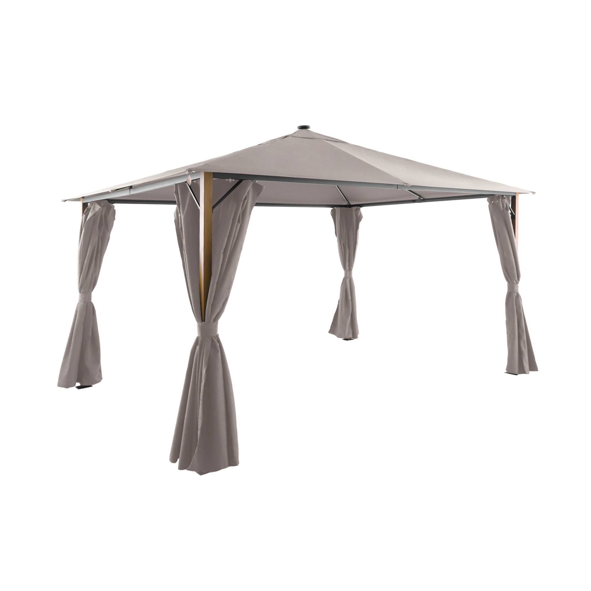 sweeek - Tonnelle 4x3m aluminium effet bois avec rideaux et led beige - Veluna | sweeek - Image 1