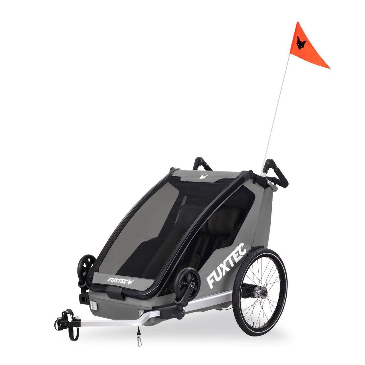 FUXTEC - Remorque vélo gris - FUXTEC Sport Cruiser - charge max. 45kg, 2 ceintures 5 points, Enfants Poussette Pliable - Image 1