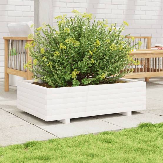 Maison Chic - Jardinière | Pot de fleurs | Cache-pot | Bac à fleurs blanc 90x60x26,5 cm bois de pin massif - Image 3
