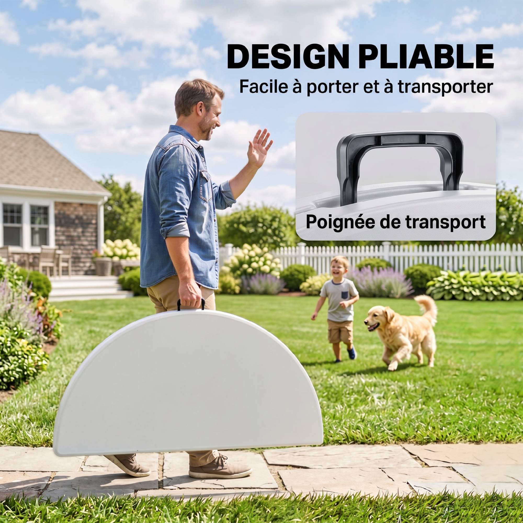 Table ronde de jardin pliante Ø122 cm peut accueillir 6 personnes pour évènement, structure métal, plateau HDPE - Image 6
